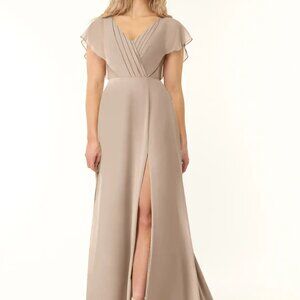 Azazie Rylee--A-Line Pleated Chiffon Formal Dress/Gown in Taupe, Size A14 (NEW)